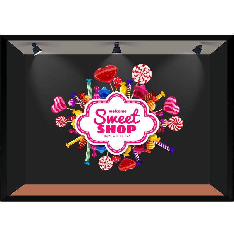 糖果店玻璃招牌贴纸创意CANDY童趣卡通SWEET甜品店欢迎光临静电贴