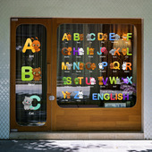 英语早教教室布置玻璃贴26字母学习用品教材窗花卡通图案门贴静电