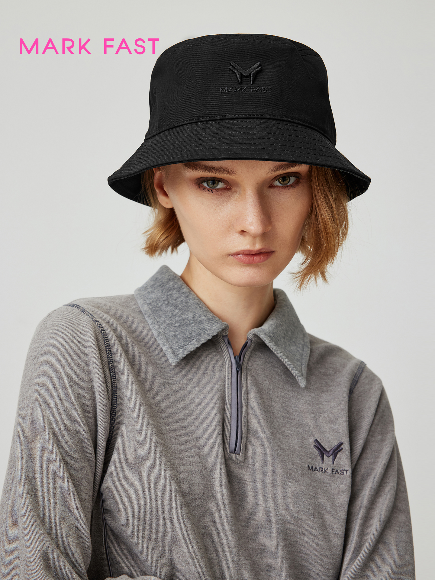 MARKFAST设计师品牌2025年新款情侣款字母绣花渔夫帽M8FCUSE003