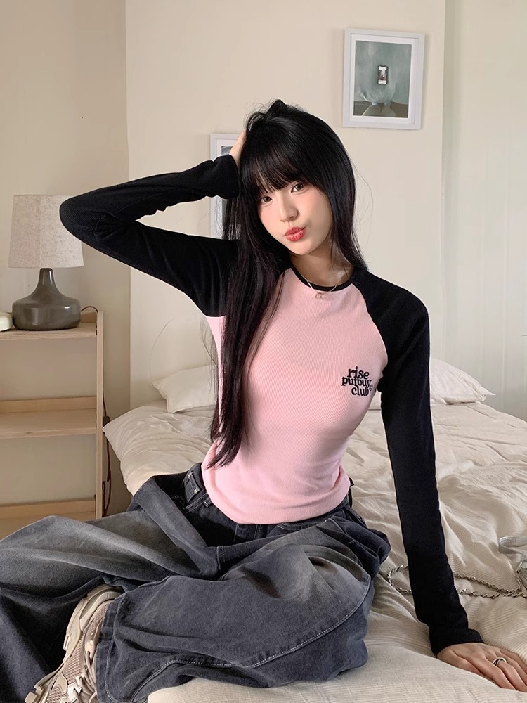 Pufouy暴风雨拼色紧身长袖辣妹