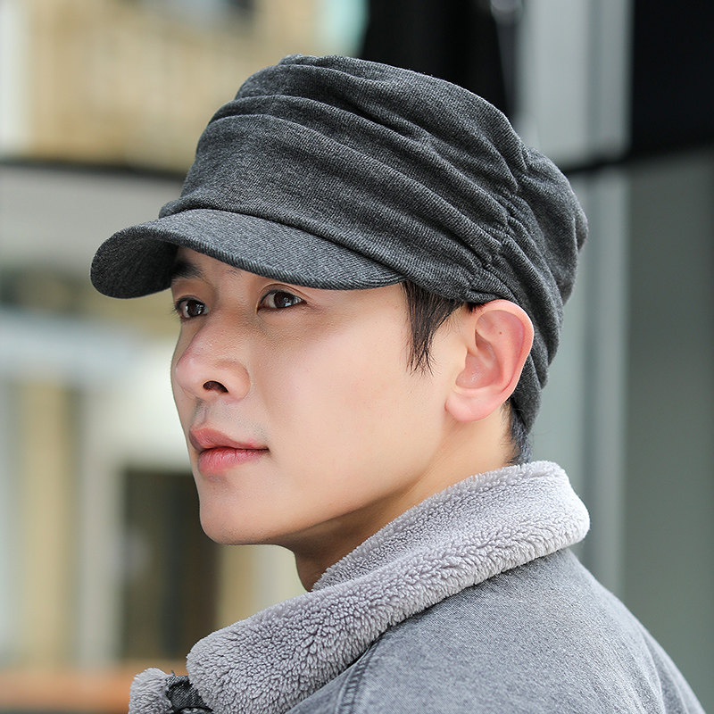 帽子男士时尚户外秋冬季韩版潮百搭褶皱保暖休闲时装平顶帽鸭舌帽
