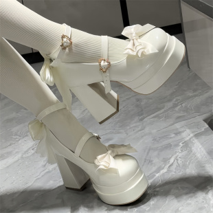 丝缎蝴蝶 原创粗跟正版洛丽塔高跟鞋女新款Lolita蝴蝶结甜美圆头