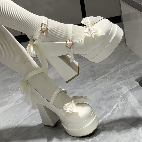 丝缎蝴蝶 原创粗跟正版洛丽塔高跟鞋女新款Lolita蝴蝶结甜美圆头