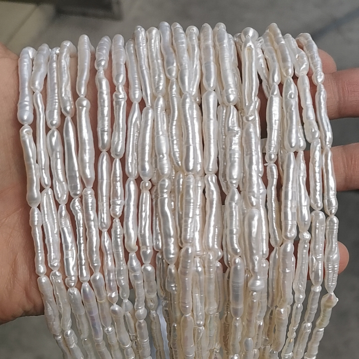 牙签珠巴洛克异形天然淡水珍珠散珠项链半成品 39公分长宽度4-6mm