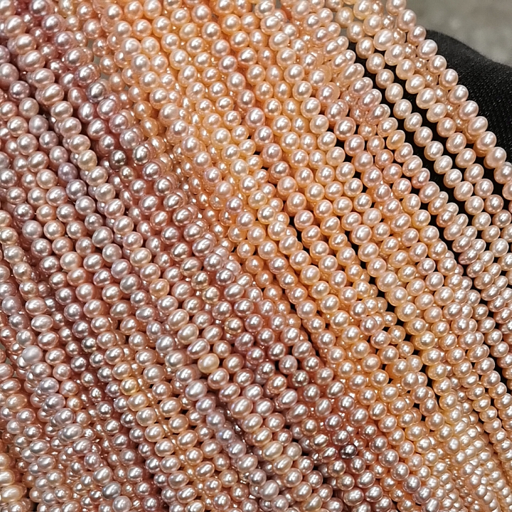 4-5mm冲头鸡蛋圆高品质无核天然淡水珍珠散珠项链半成品一条
