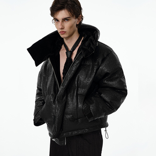 WARNINGLIGHT 2023秋冬爆裂解构设计感暗黑连帽羽绒服