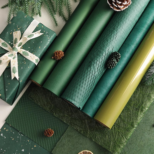 圣诞绿色系包装纸平安夜苹果花束包花纸鲜花礼品纸牛皮纸DIY材料