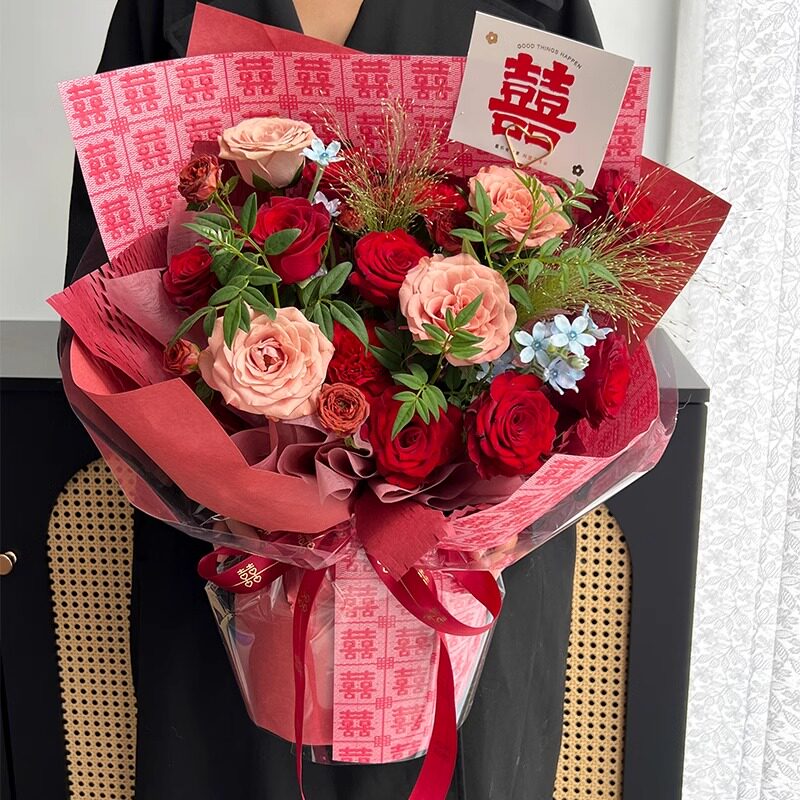 结婚花束包装纸红色喜庆系列礼品礼物婚礼鲜花包花纸手工diy花艺