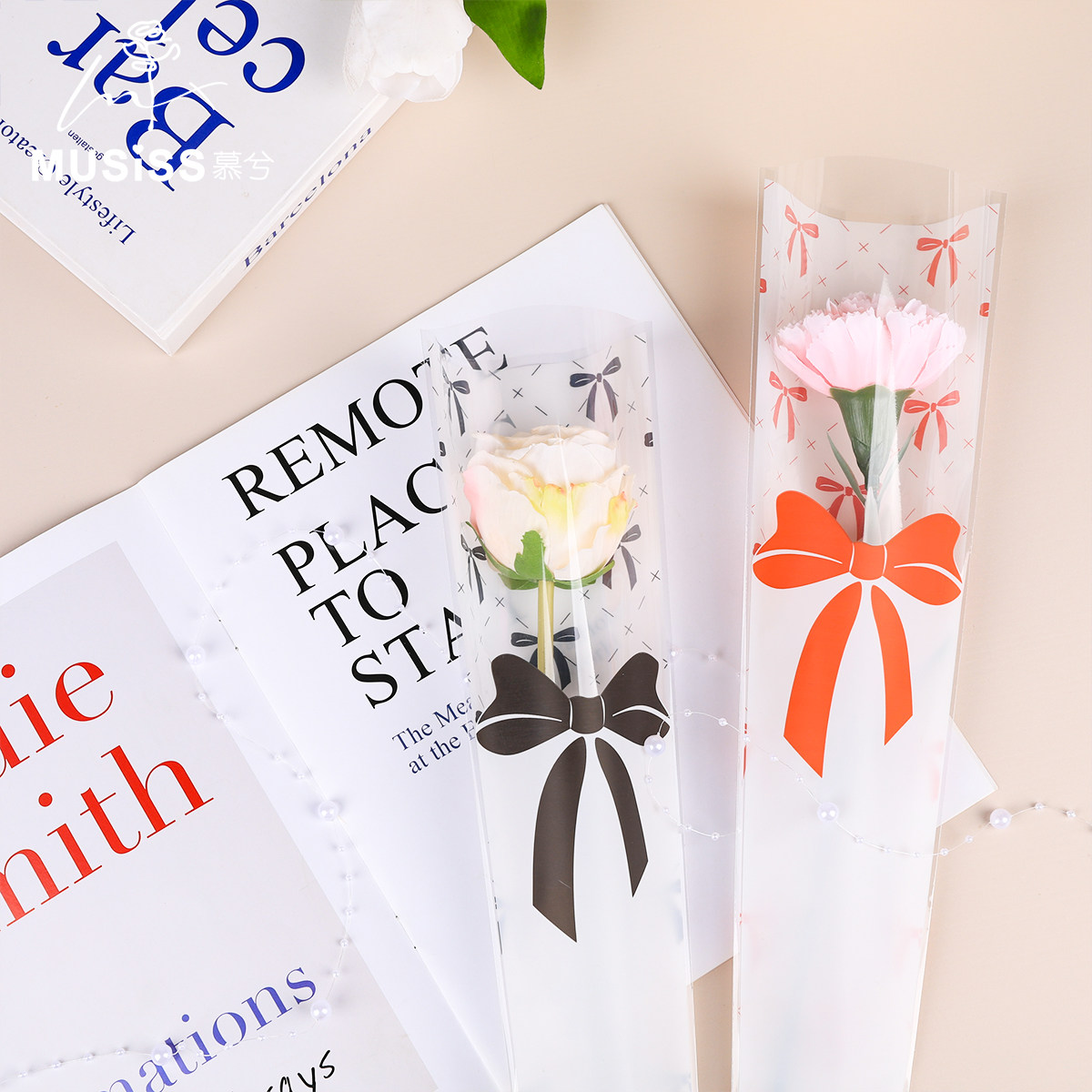 单支花束包装套袋鲜花玫瑰防水多支塑料包装袋花纸摆摊花艺资材