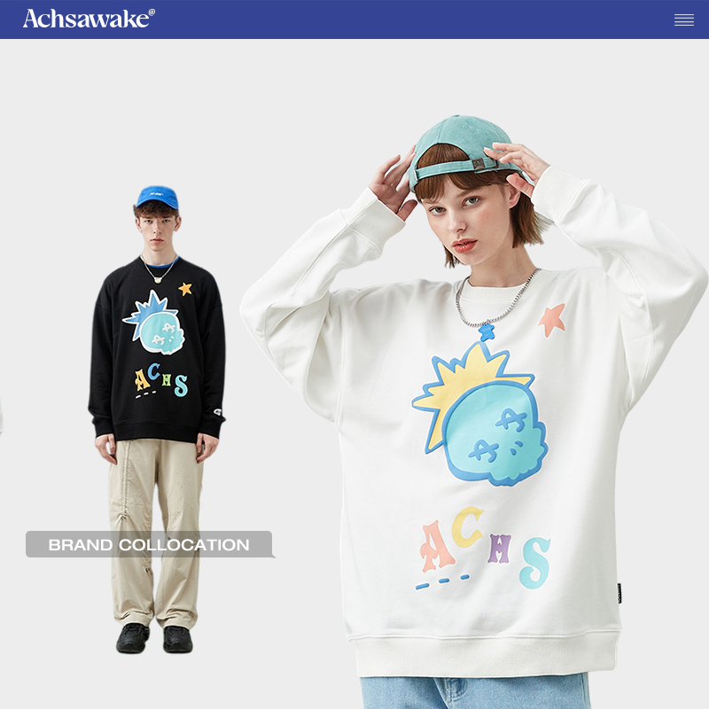 嘻哈人像圆领套头情侣装秋季新品