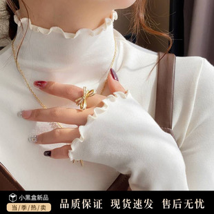 莫代尔白色半高领木耳边打底衫女内搭2025新款长袖洋气修身上衣