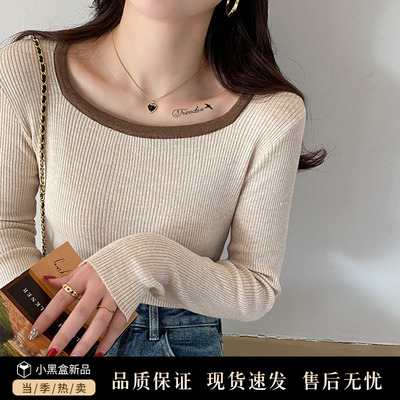 送运费险针织方领上衣宽松毛衣