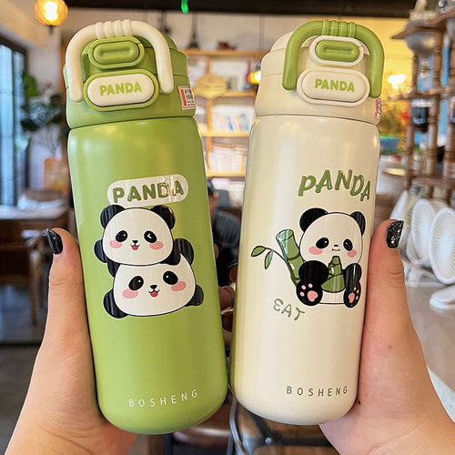 熊猫保温杯儿童上学专用双饮水杯