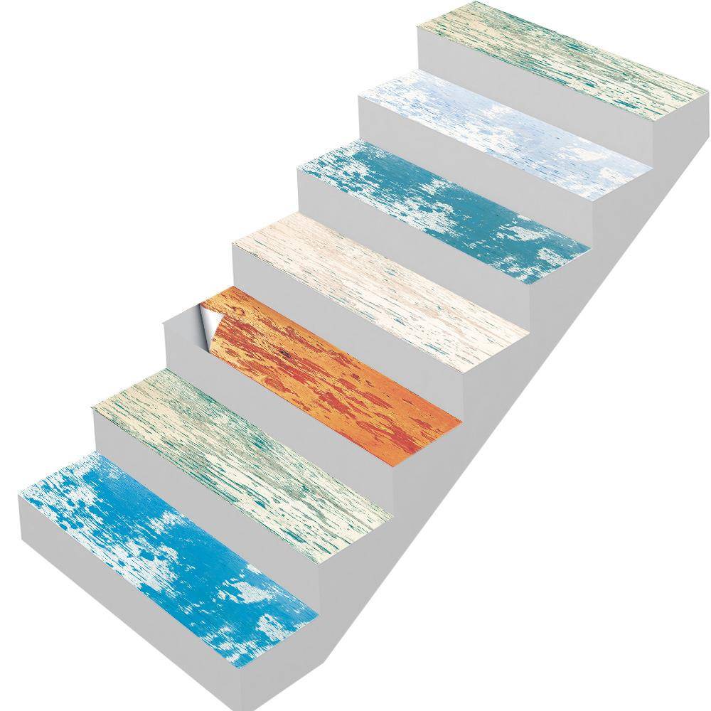 魅集防水楼梯贴彩色木纹墙贴自粘日式客厅纸贴家具翻新桌贴RS01