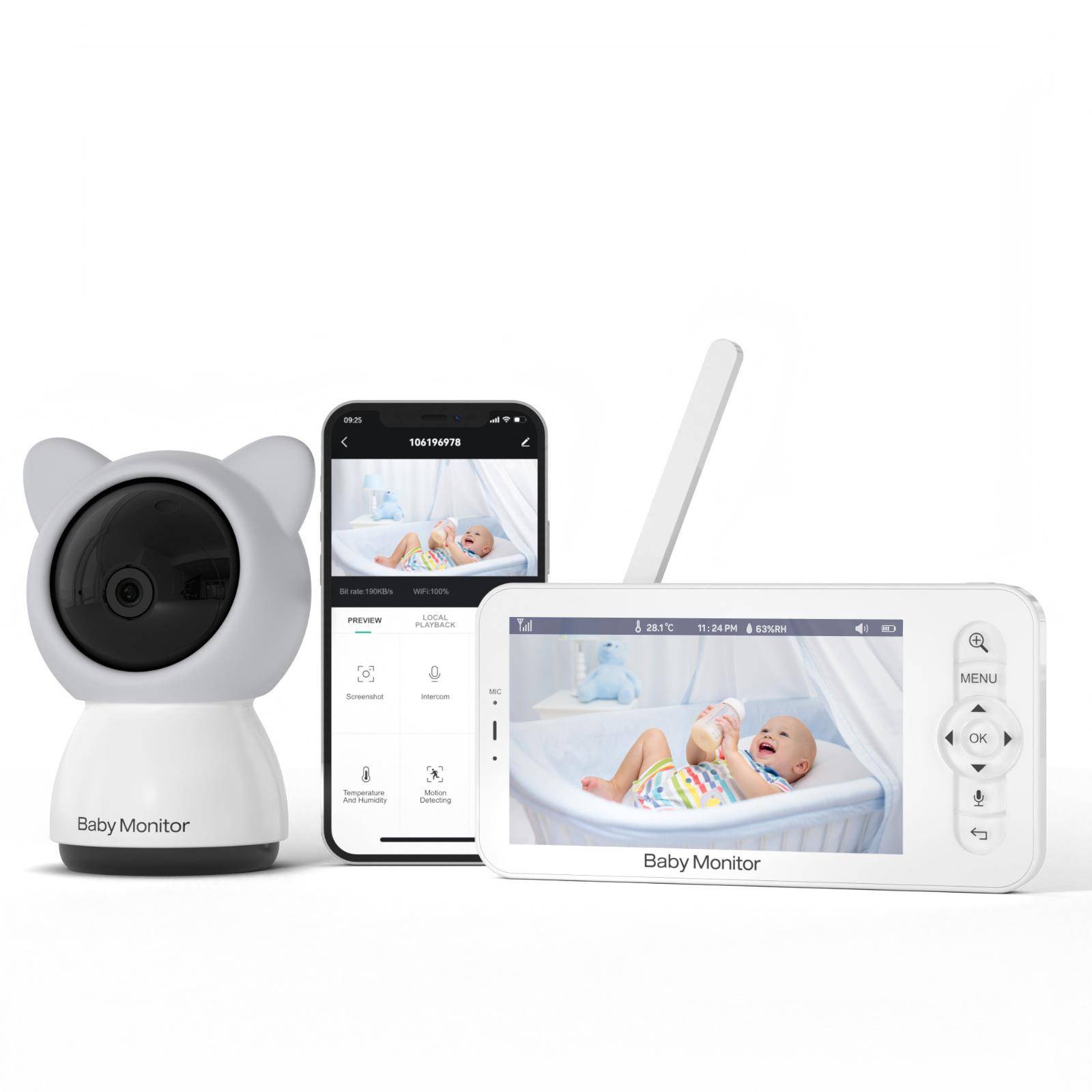跨境5寸婴儿监视器高清无线儿智童监控器能双模babymonitor监护器