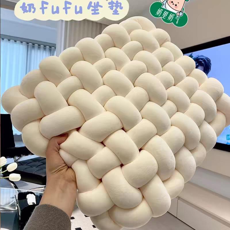 奶油风抱编枕纯色靠枕沙发客厅靠垫午睡枕治愈系靠背垫织沙发坐垫