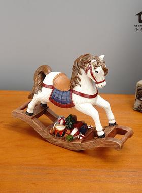 跨境爆款圣诞木马树脂工艺品家居仿房间圣诞树装饰真动物摆件