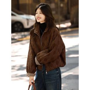 ROUMIKL韩版时尚咖色内里夹立领外套女秋冬新款设计感时髦洋气短