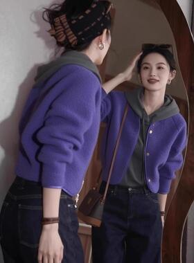 ROUMIKL轻熟风紫色羊羔毛短外套女秋冬2025年新款秋季氛围感修身