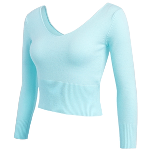 秋冬舞蹈毛衣长袖上衣芭蕾体操服女练功外套成人保暖针织外搭V领