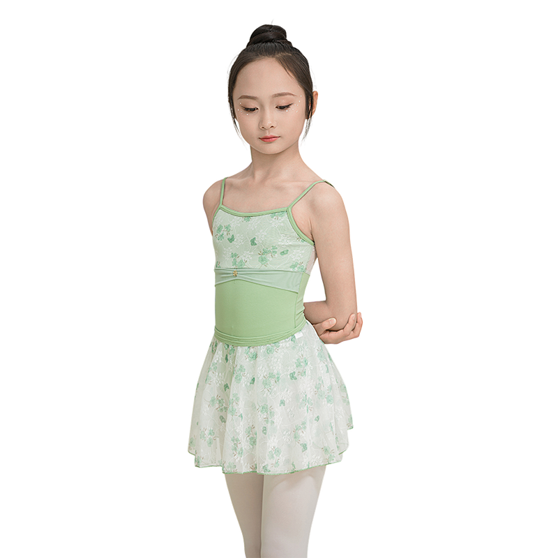 儿童吊带舞蹈芭蕾练功服形体服女童印花体操服表演中国舞跳舞纱裙