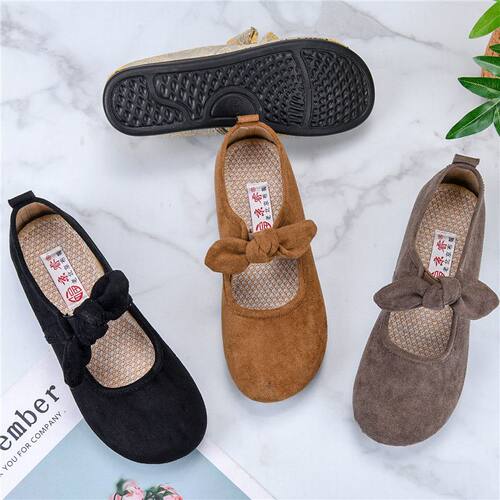 春季新款老北京布鞋百搭时尚蝴蝶结包头鞋舒适透气女鞋软底妈妈鞋