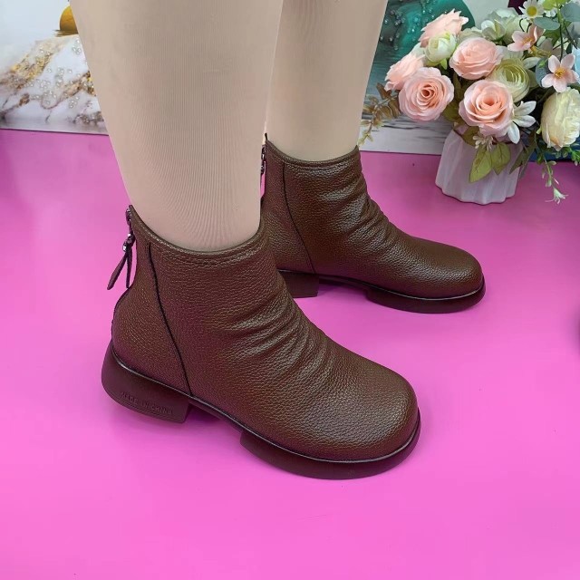 复古真皮单靴女2023秋冬新款低跟软皮后拉链女单靴休闲舒适马丁靴,女鞋,时装靴,淘宝优惠券,粉丝福利购,淘宝优惠卷