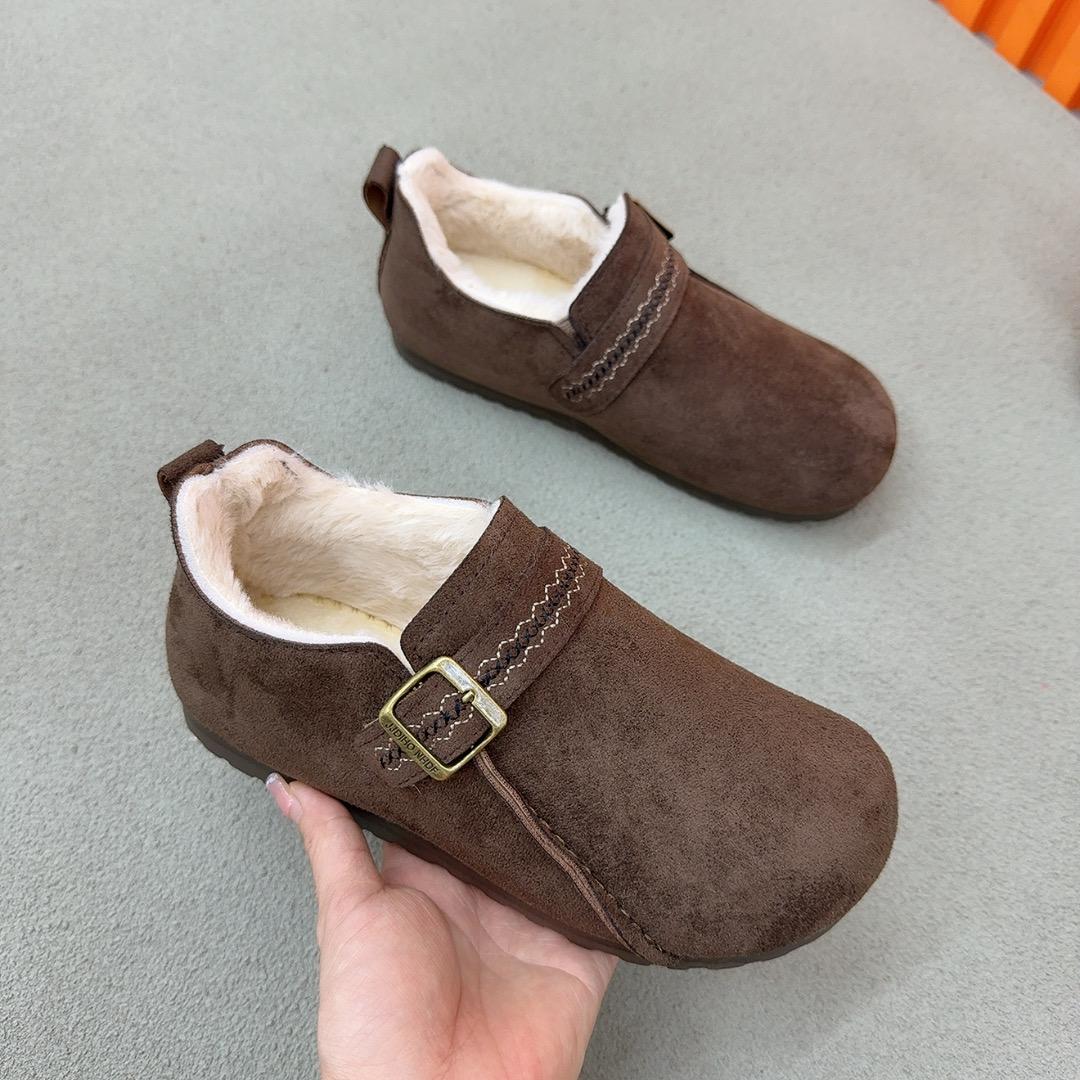 老北京布鞋2025新款冬季加绒保暖勃肯鞋女一脚蹬豆豆鞋时尚百搭