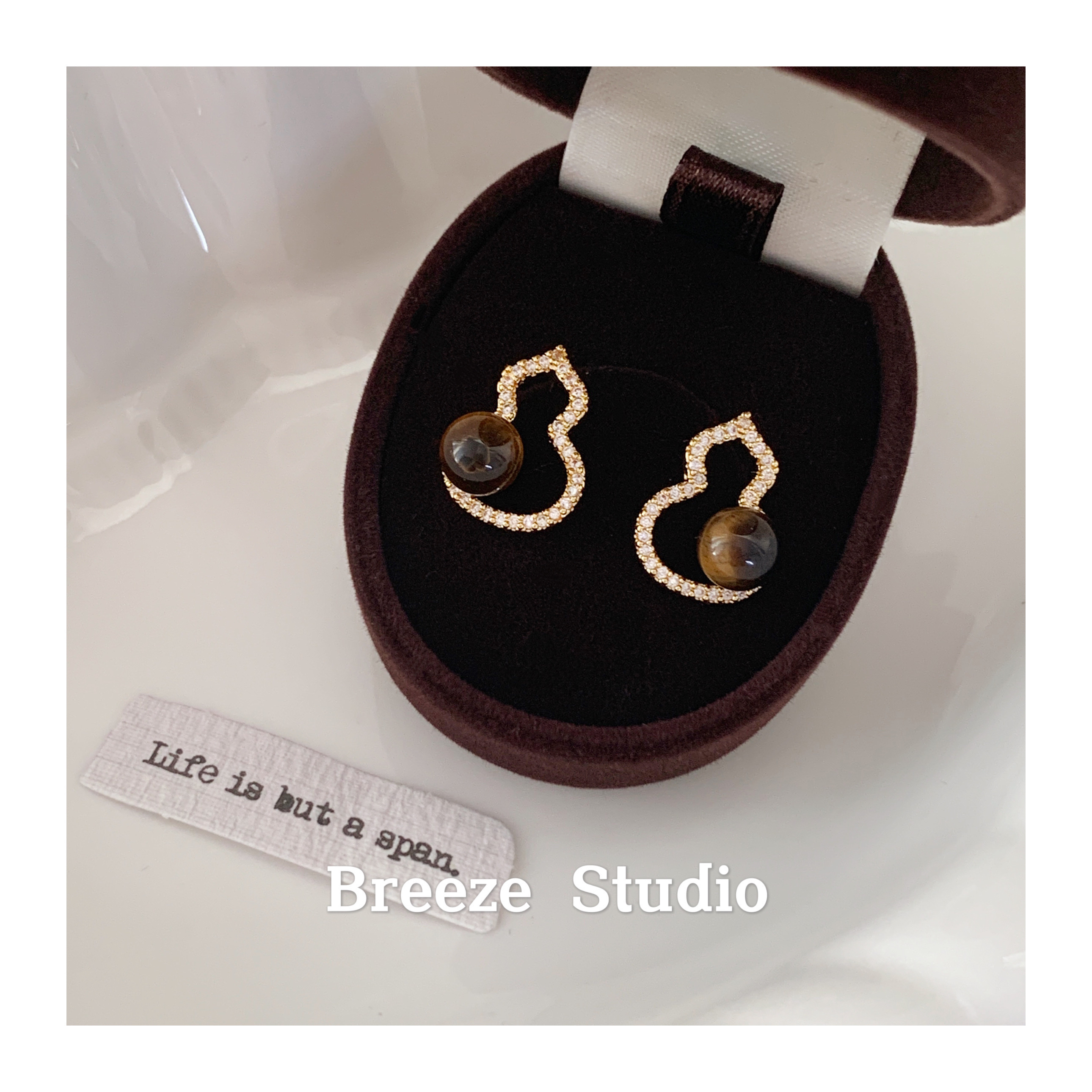 虎眼石葫芦轻奢复古感耳夹