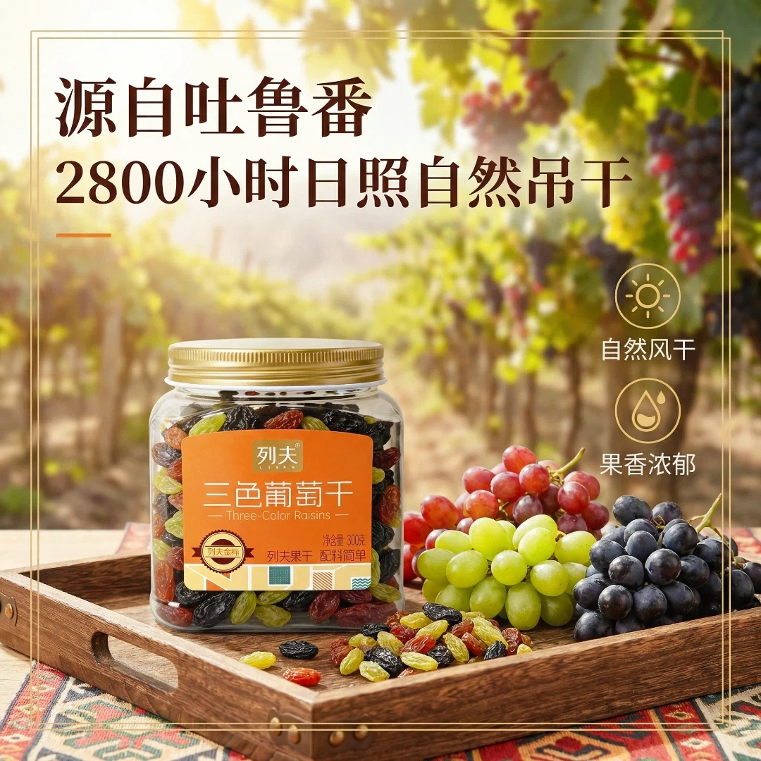 新疆三色葡萄干混合绿葡萄干红葡萄干黑加仑混合水果干罐装300g