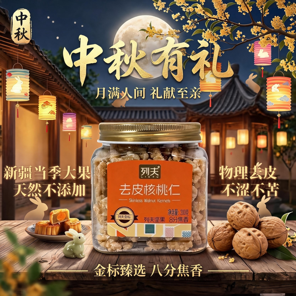 列夫去皮核桃仁新疆原产核桃仁熟制无添加孕妇营养零食罐装200g