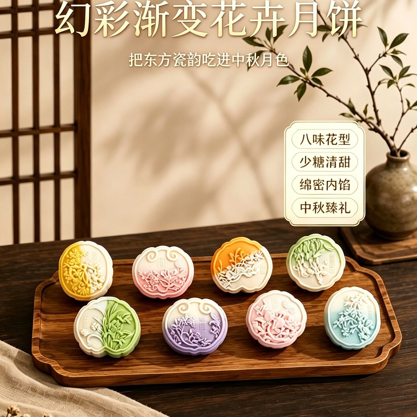 高端燕窝味桃山皮流心月饼中秋节图片