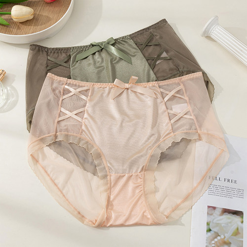 大码蕾丝内裤女网纱性感中腰无痕