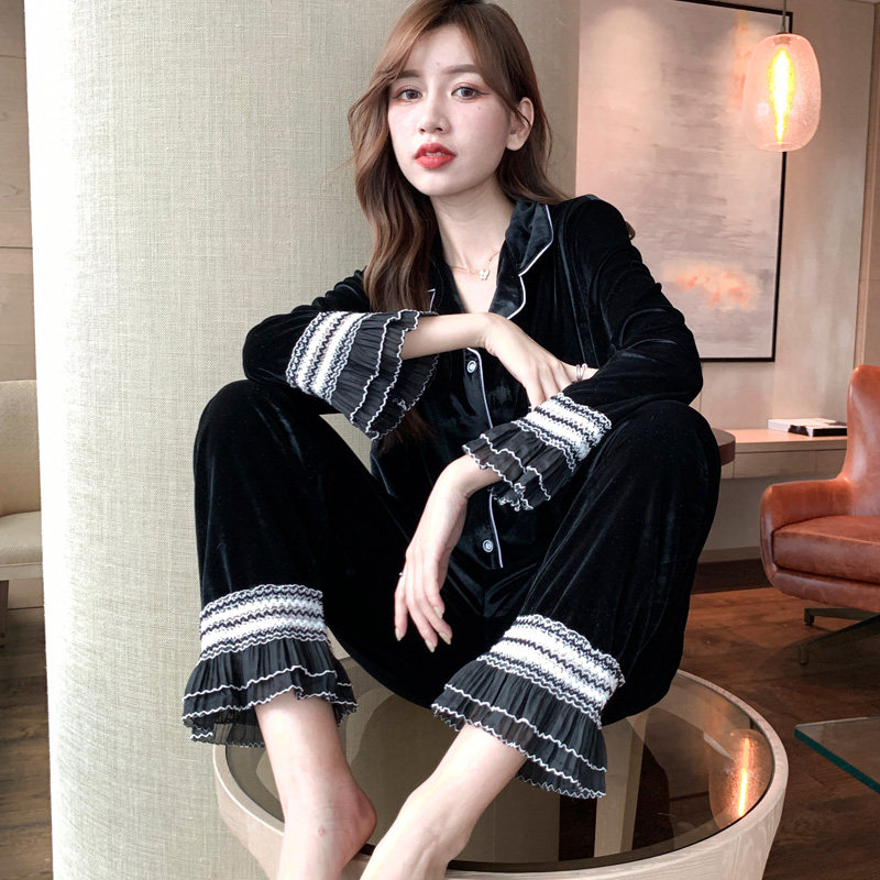 金丝绒睡衣女秋冬款长袖两件套女士春秋休闲家居服可外穿网红ins