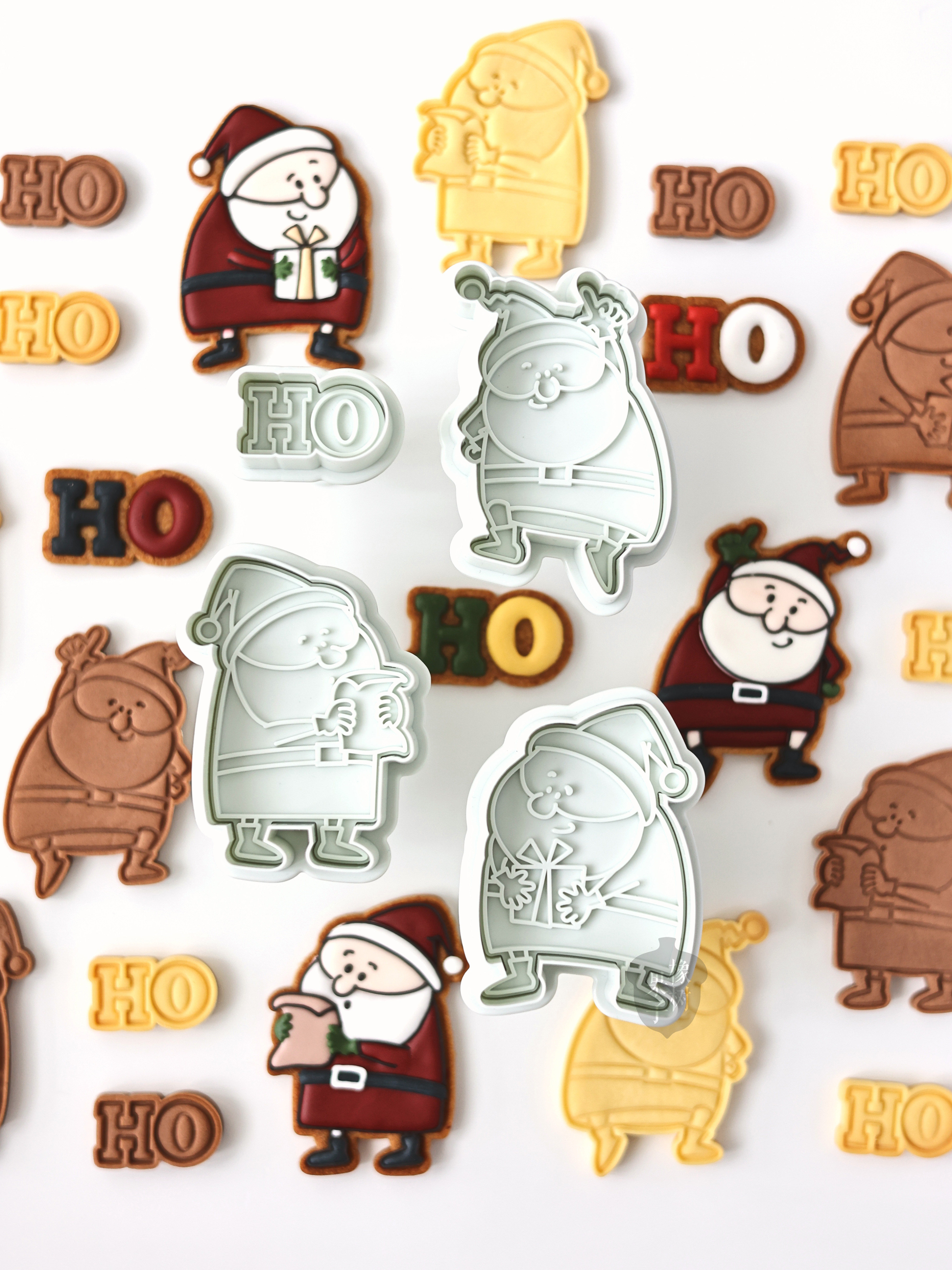 橡树果子日式卡通圣诞老人曲奇手压模英文HO迷你字母模翻糖皮工具