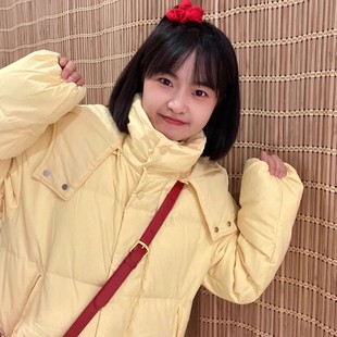 小个子羽绒棉服 高级感短款 奶黄色连帽面包服外套女2025秋冬季 新品