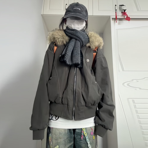 美式潮牌派克服短款羽绒棉服