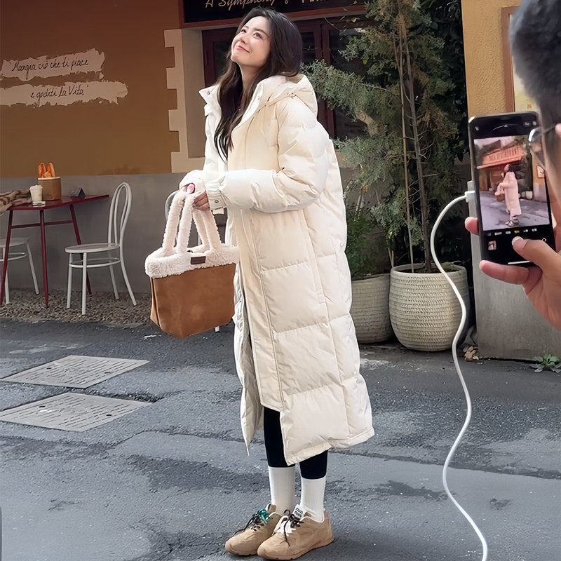 90白鸭绒长款羽绒服外套