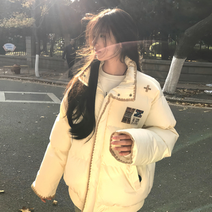 宽松立领面包服外套 新款 国潮刺绣设计感法式 小众羽绒棉服女秋冬季