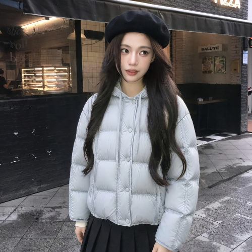 90白鸭绒可拆卸连帽针织羽绒服女
