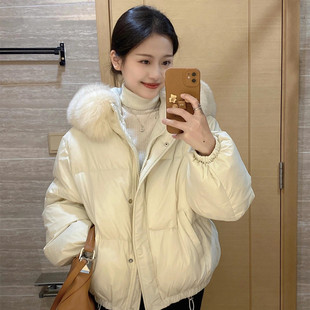 高级感羽绒棉服棉袄女2025秋冬季 小个子大毛领面包服加厚外套 新款