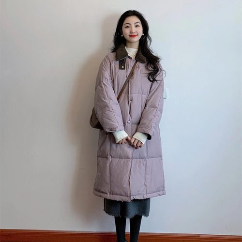 奶紫色90白鸭绒羽绒服外套