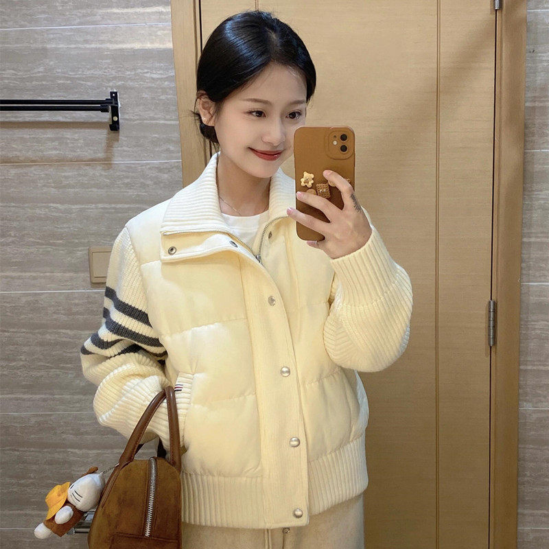90白鸭绒短款拼接针织羽绒服女2025秋冬季新款小个女百搭加厚外套,女装/女士精品,大码羽绒服,淘宝优惠券,粉丝福利购,淘宝优惠卷