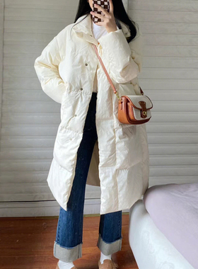90白鸭绒羽绒服女过膝加厚2025冬季新款宽松韩版炸街保暖羽绒外套