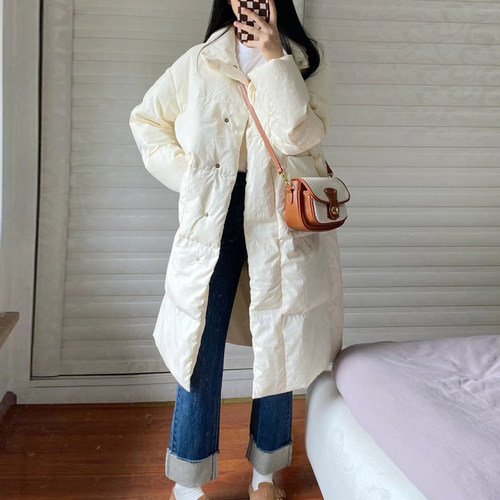 90白鸭绒羽绒服女过膝加厚外套