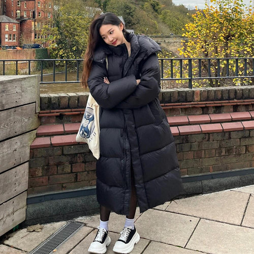 过膝长款90白鸭绒羽绒服外套