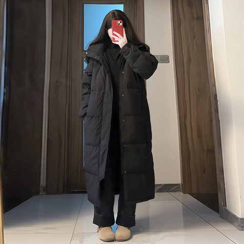 黑金长款中戏学生90白鸭绒羽绒服