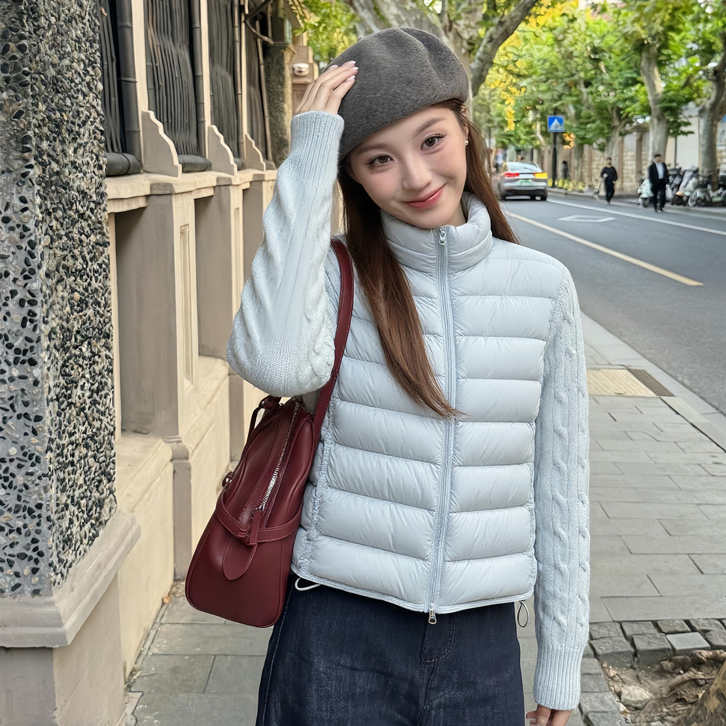 90白鸭绒针织拼接袖立领羽绒服女秋冬季新款修身显瘦保暖短款外套