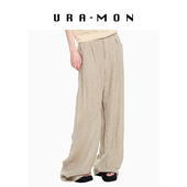 休闲宽松高腰女26春夏款 URA MON｜亚麻褶皱阔腿裤 老钱风松弛感