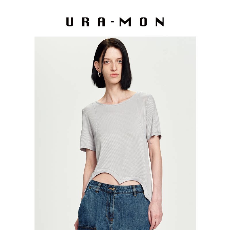 URA-MON｜月亮结构T恤不对称2026年新款女短袖休闲设计感夏季透气